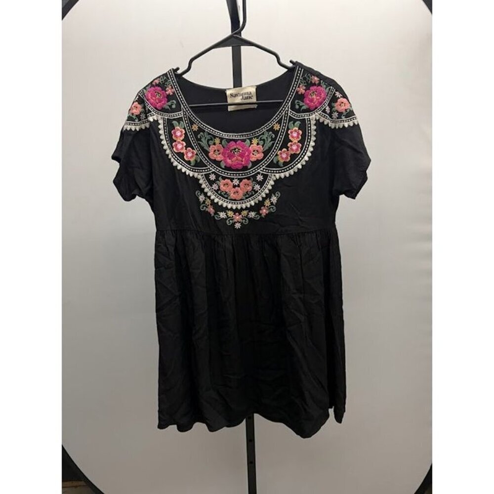 Savanna Jane Black Multicolored Embroidered Mini Dress